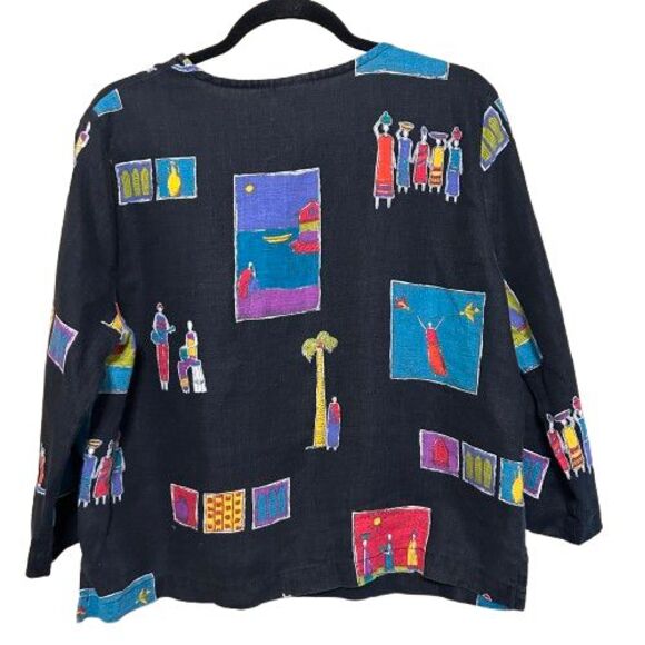 Hot Cotton Boxy Linen Blend Novelty Print Top Medium - Picture 3 of 5